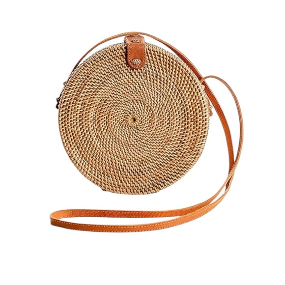 Novum Crafts Round Rattan Wicker Boho Summer Beach Crossbody Bag - Picture 8 of 9